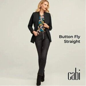 CABI Button Fly Straight Jeans Vintage Black Sz 14 #4149 EUC